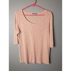 LoveAppella Blush Ribbed Scoop Neck Top Women’s Medium 3/4 Sleeve Knit
